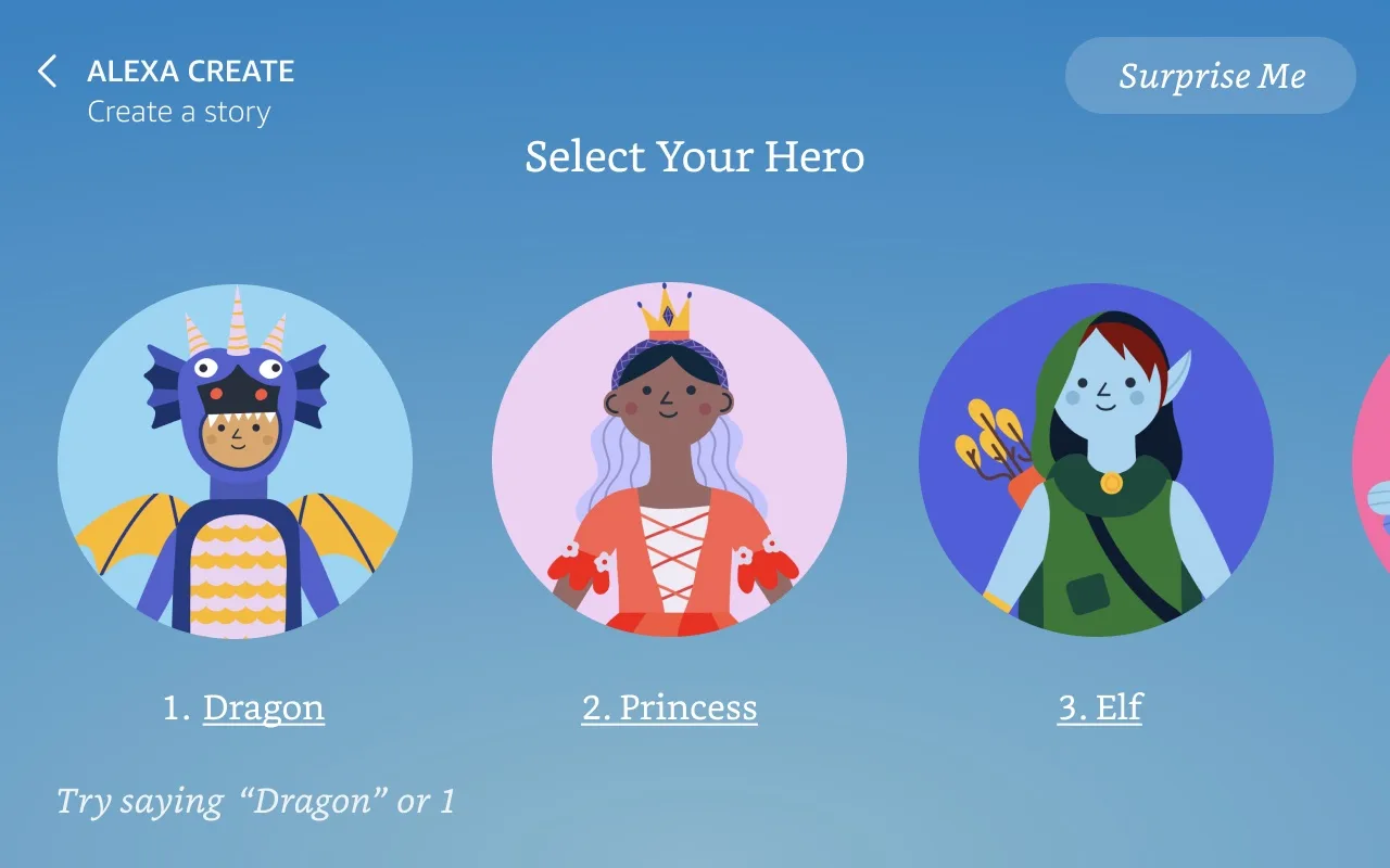 Alexa lets children choose a hero at the center of their story.