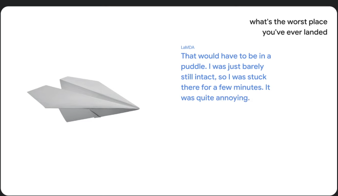 Google's LamDa speaking as a paper airplane.