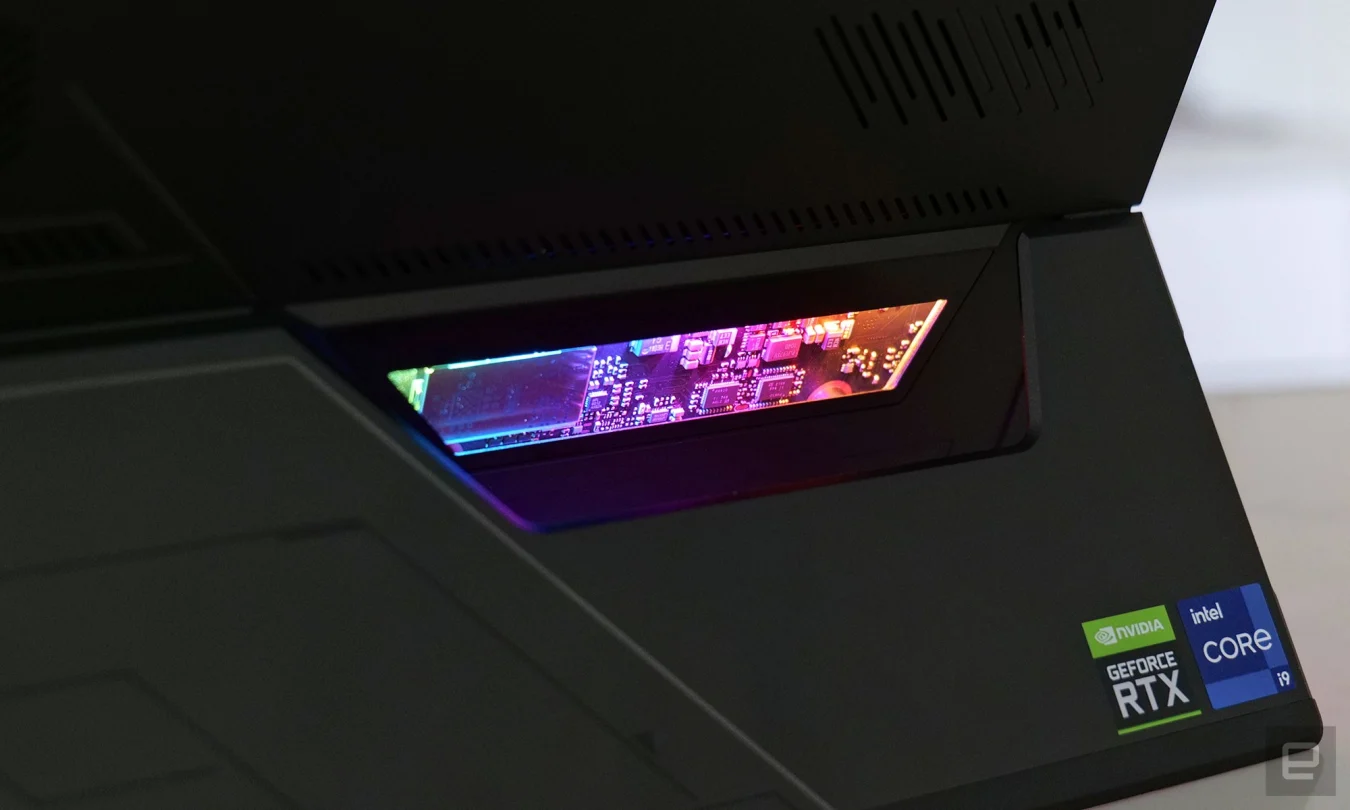 One of the most striking features of the Asus ROG Flow Z13 is the window with RGB lighting that shows the system's motherboard.