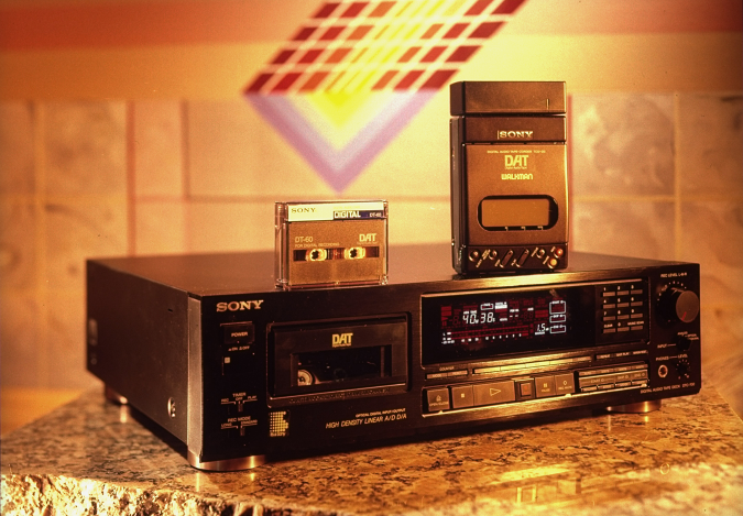 Sony's DAT tape deck, Walkman portable cassette player & blank DAT cassette.  (Photo by Ted Thai/The LIFE Picture Collection via Getty Images)