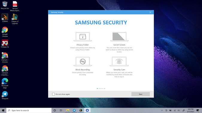 Screenshot from the Samsung Galaxy Book Pro 360 showing the Samsung Security app.