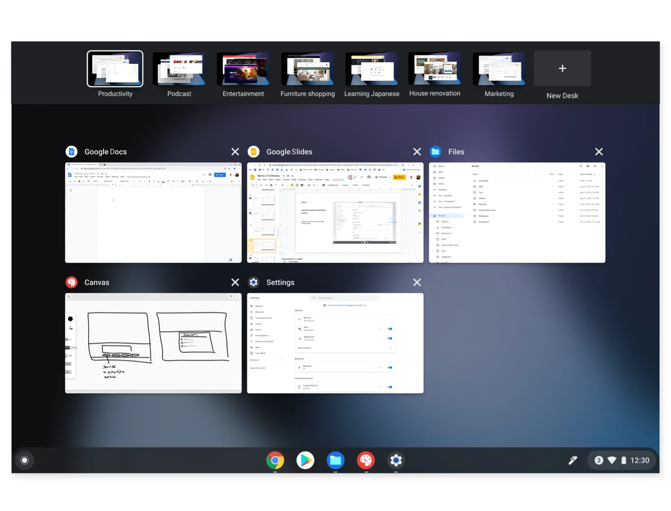 Chrome OS 10th birthday update images support for up to eight Desks and a new overview mode