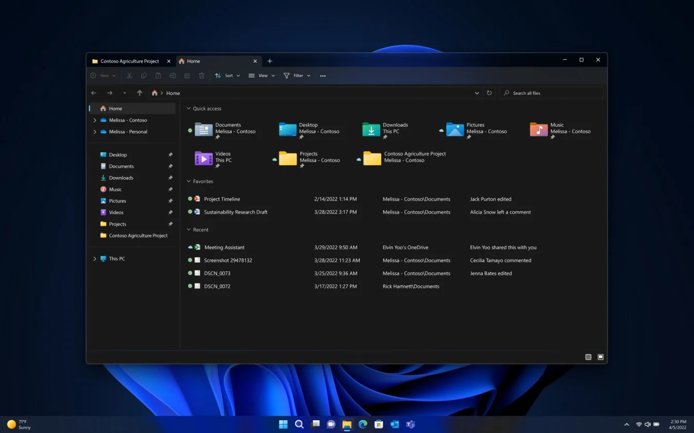 Explorer window with tabs in Windows 11 2022 update