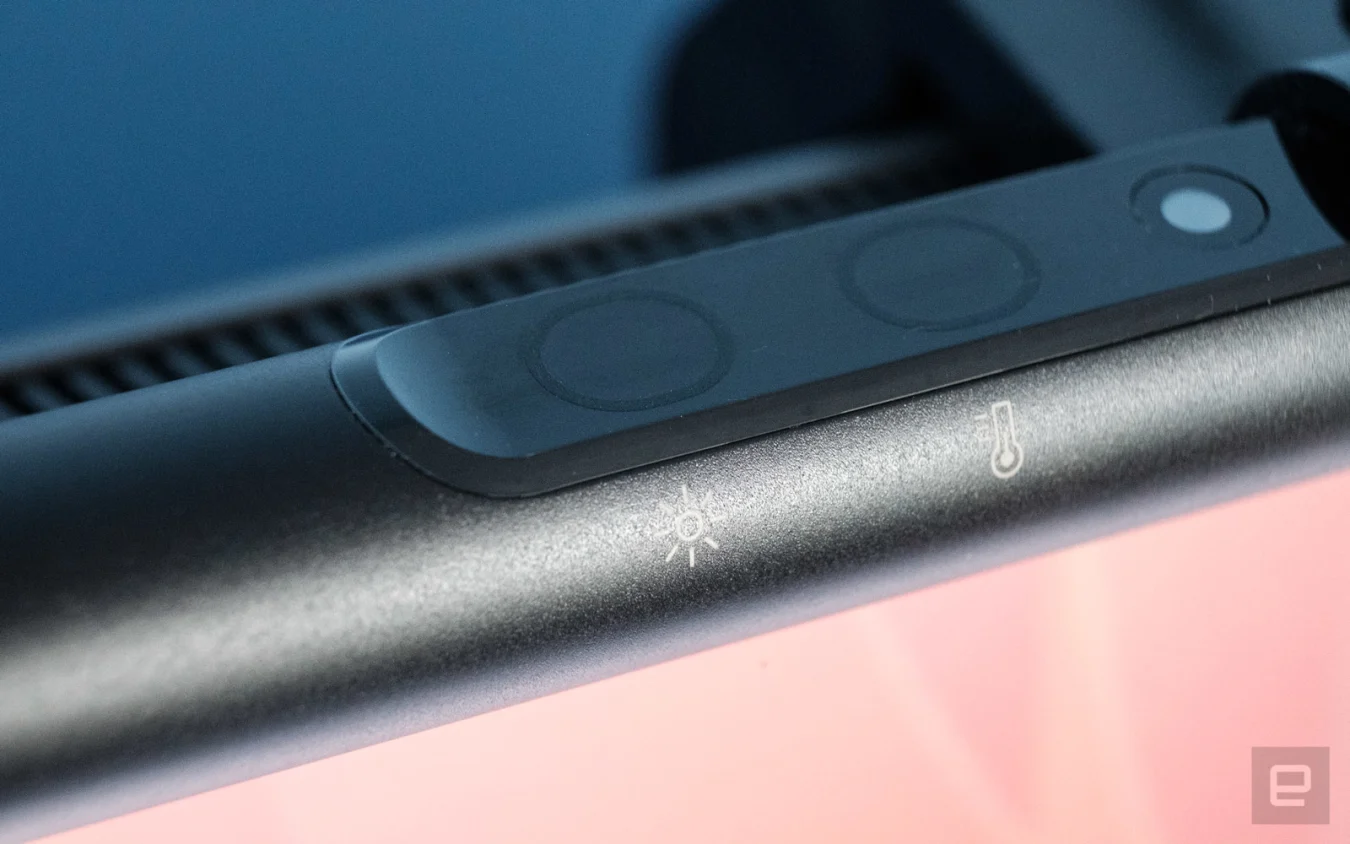 A closeup of the Screenbar's capacitive controls.