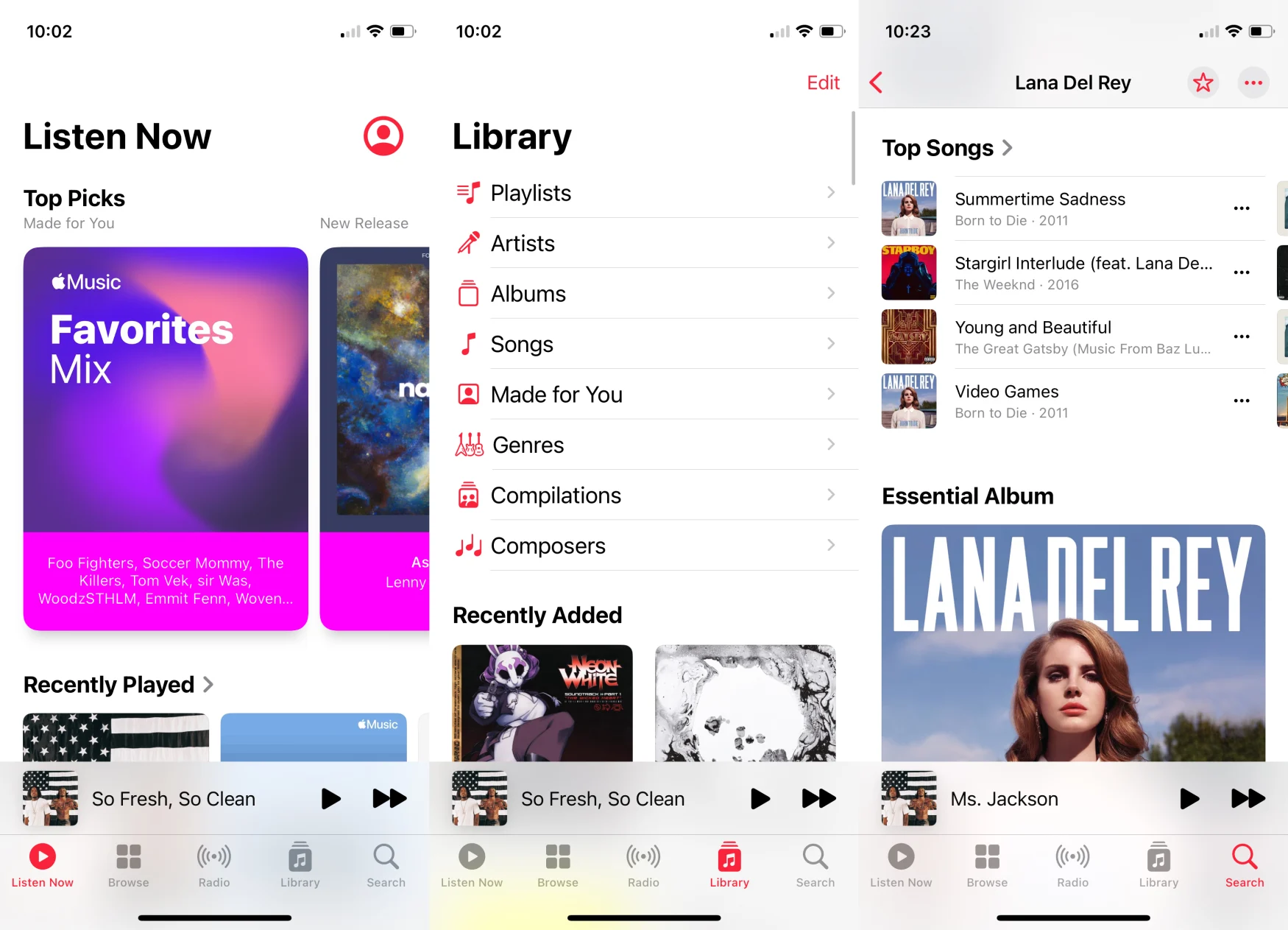 A collage of screenshots for the Apple Music app on iOS.