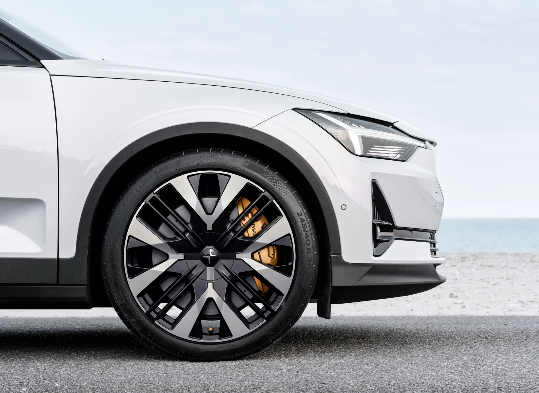 the front end of the 2024 Polestar 2 in profile facing right. 