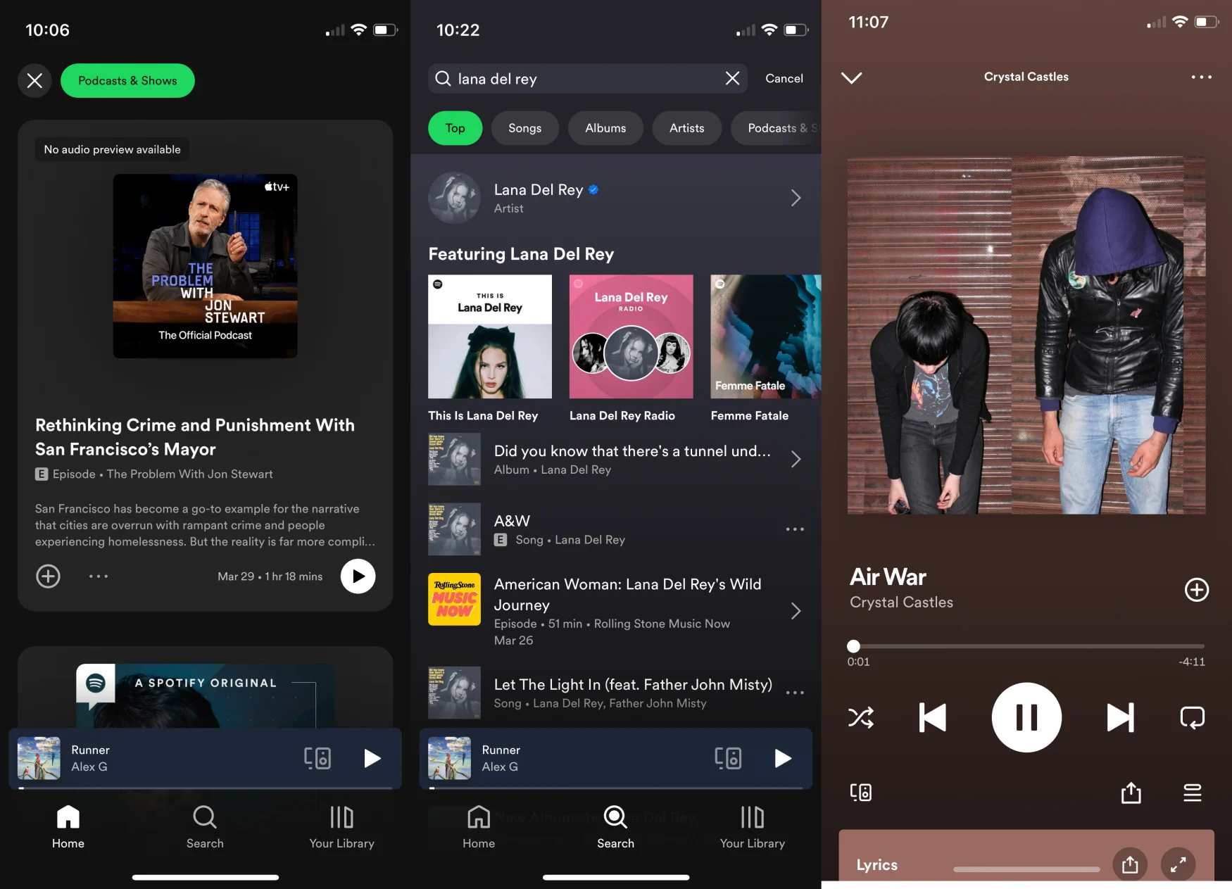 A collage of screenshots depicting the Spotify mobile app on iOS.