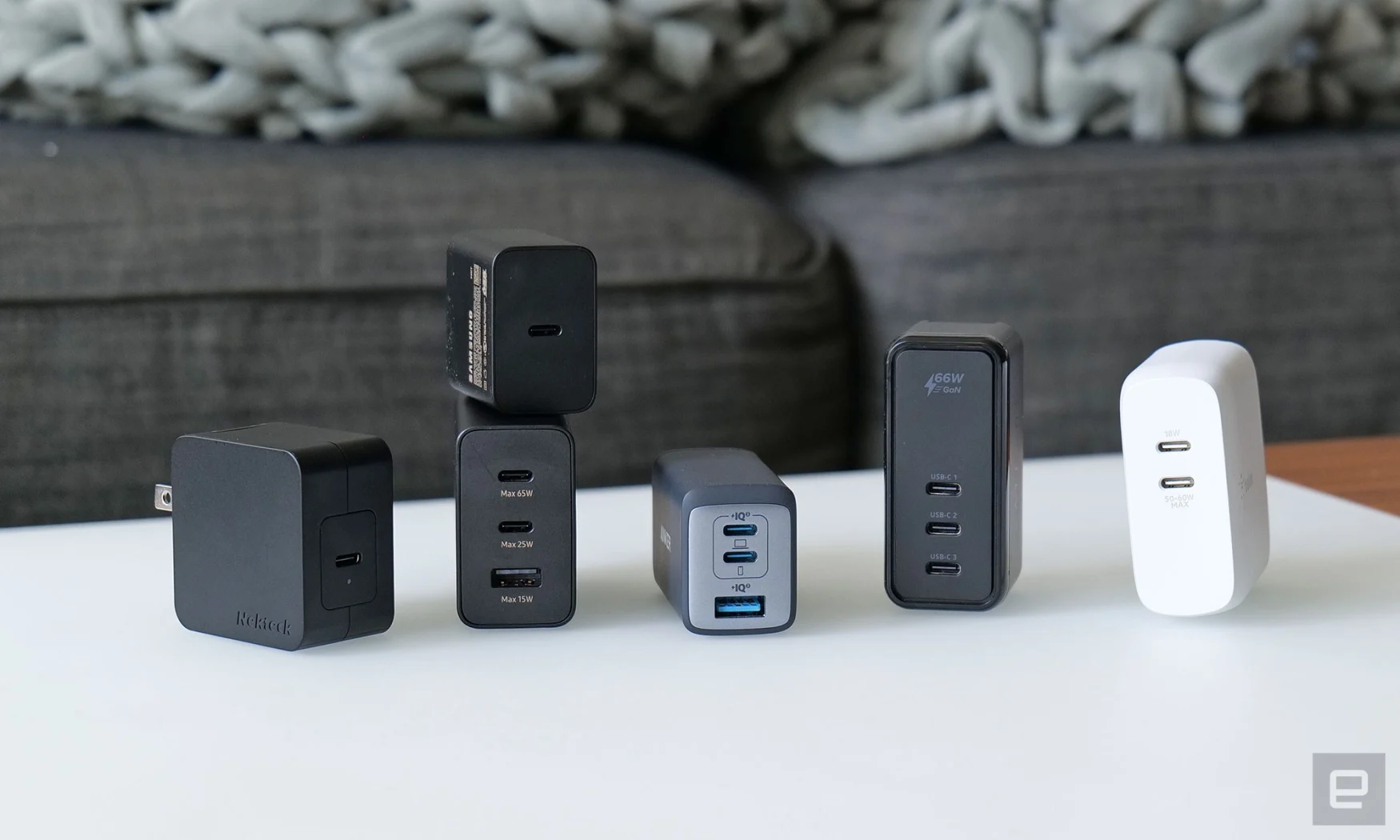 Anker once again takes the crown for our favorite 60-watt charger with the 715 (middle), because even though it's a bit more expensive than the Nekteck, it's smaller, has more ports, and features wider compatibility with more devices like the S22 Ultra.