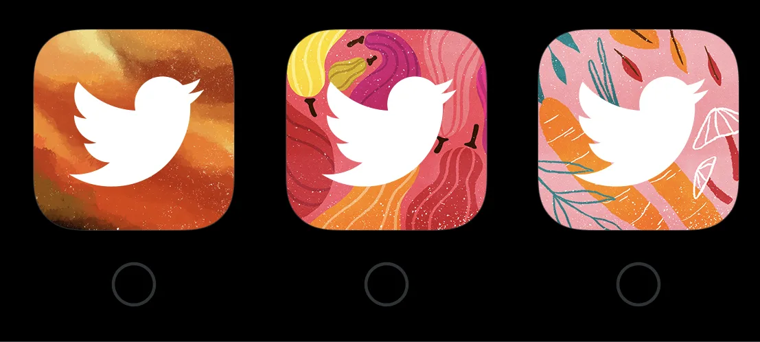 Some of the new 'seasonal' app icons that comes with Twitter Blue.