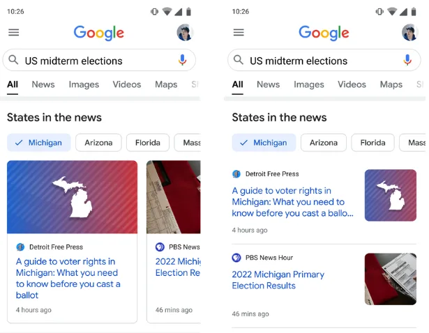 Google будет выделять местные источники новостей в результатах поиска, связанных с промежуточными выборами.