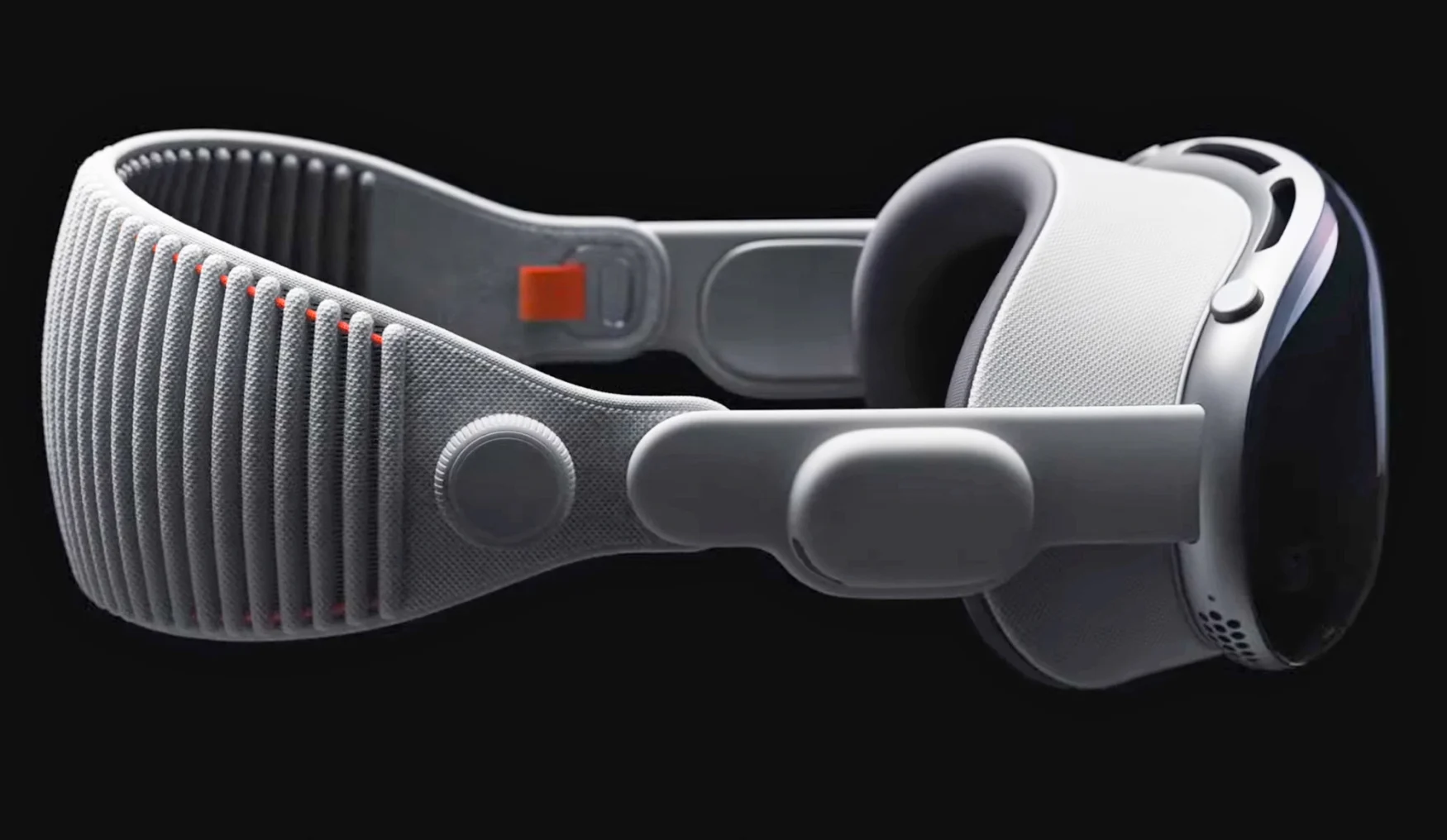 A side view of the Apple Vision Pro's ear pods and headband. 