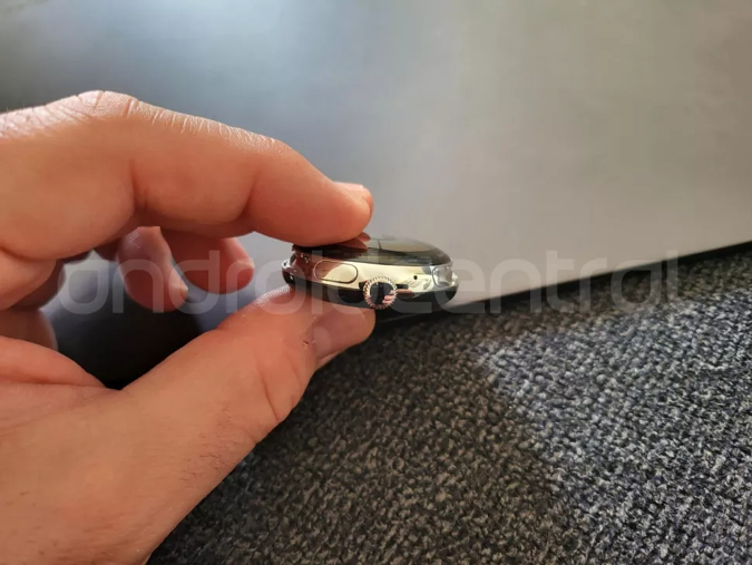A leaked photo showing the side of the Pixel Watch.