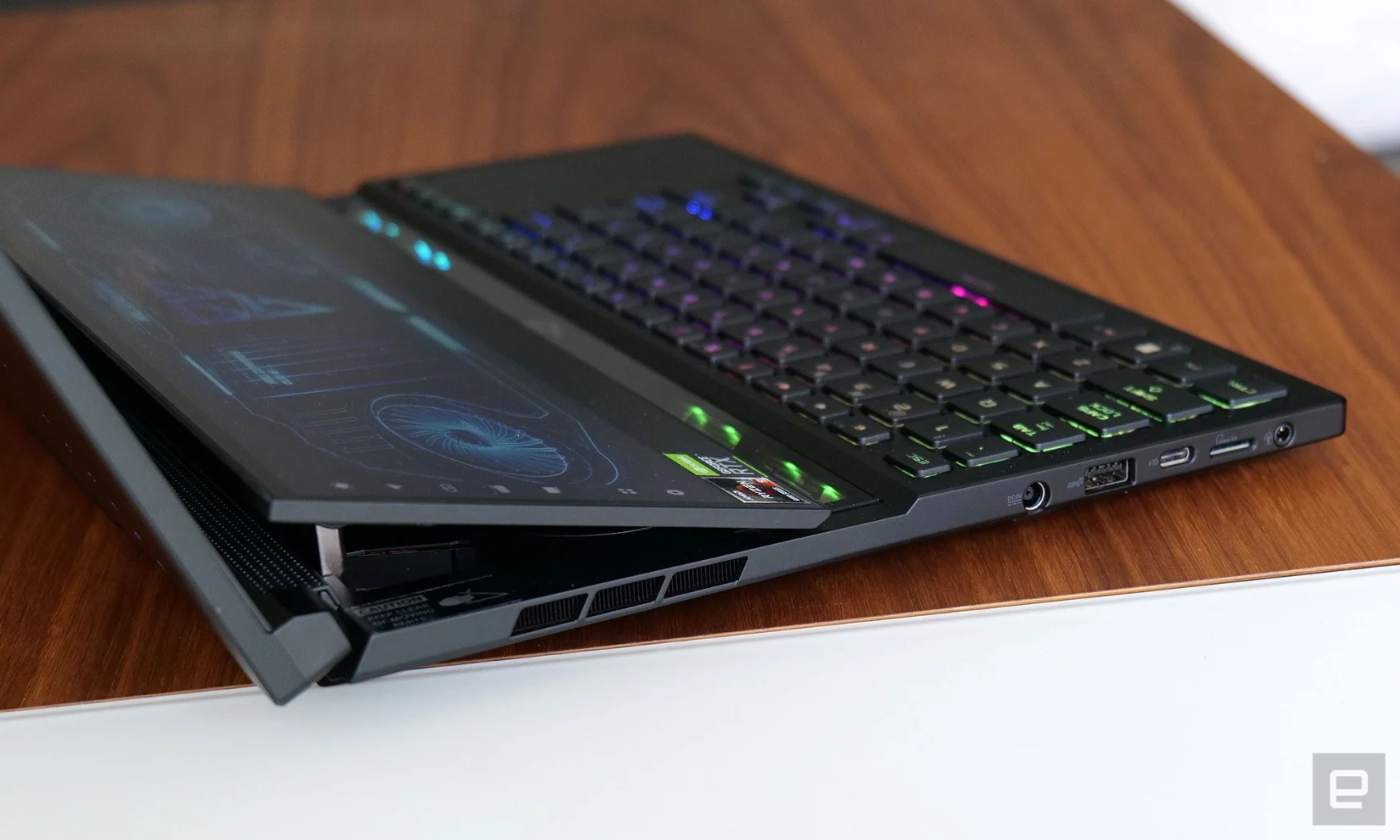 The Asus ROG Zephyrus Duo 16 features a wealth of ports including two USB-A ports, two USB-C ports, HDMI 2.1, a microSD card reader and an Ethernet jack.