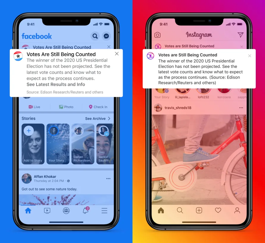 Facebook will notify users that votes are still be counted ahead of official election results.
