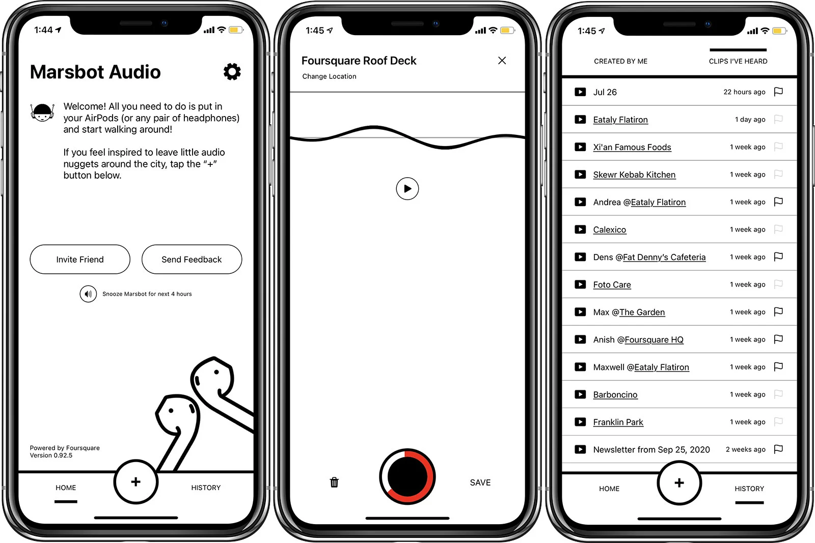 Foursquare's Marsbot for AirPods on an iPhone