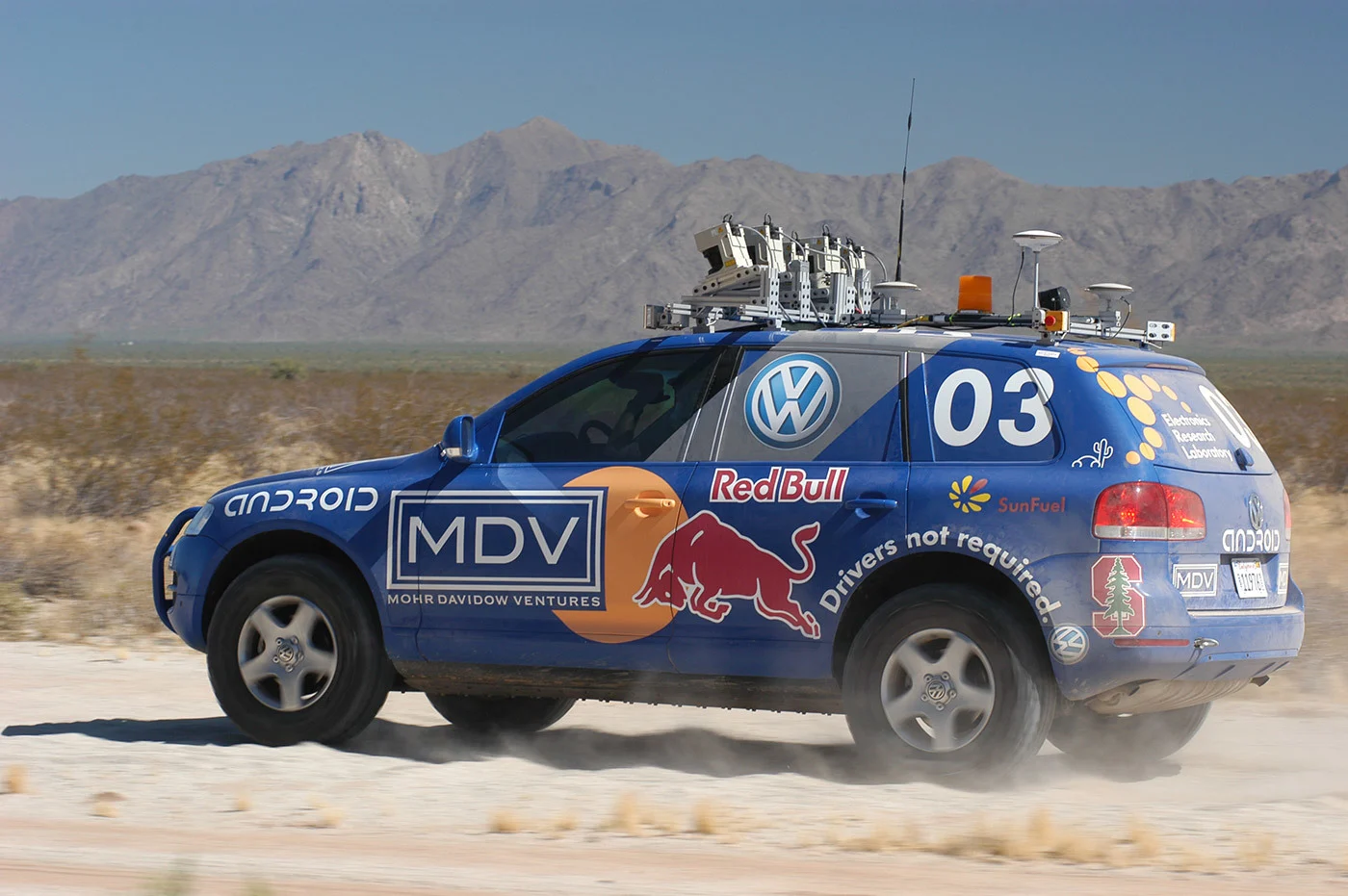DARPA first conducted its Grand Challenge for self-driving vehicles back in 2004. That year, no teams successfully finished its Mojave Desert course. But in 2005, the Stanford Racing Team's VW Touareg named Stanley won. This vehicle carried more than just cameras: It included laser rangefinders, radar for long-range sight, GPS sensors and several Pentium M motherboards in a rugged rack mount.
