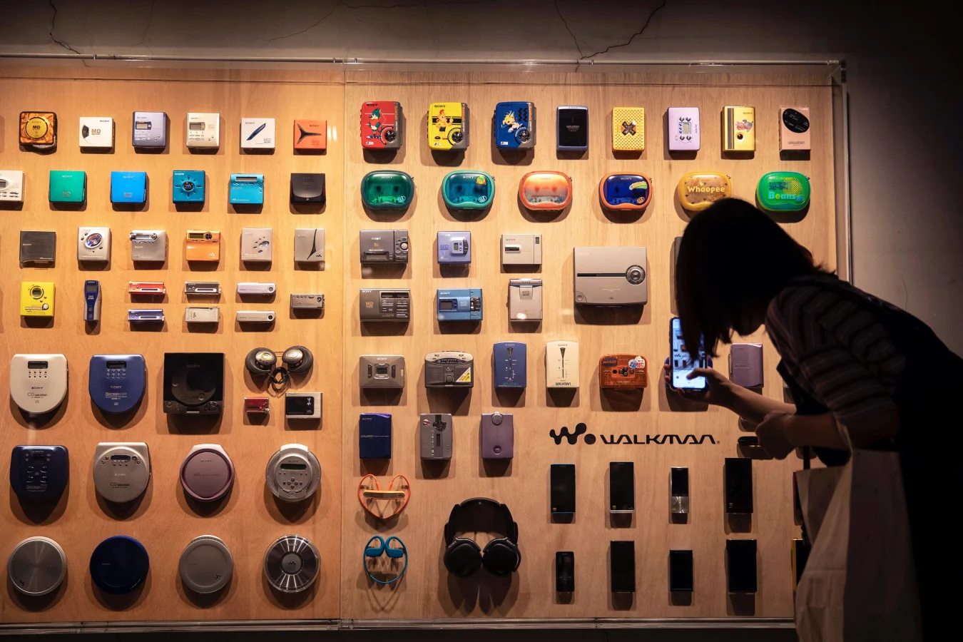 In this picture taken on July 10, 2019, various models of Sony Walkman audio players are displayed at an exhibition marking the 40th anniversary of the iconic device, in Tokyo. - Must-have 80s gadget and one-time icon of Japan electronics cool, Sony's Walkman turned 40 this year and like its now middle-aged fans, is clinging to its youth with high-tech updates. (Photo by Behrouz MEHRI / AFP) / TO GO WITH Japan-music-Sony-lifestyle-game,FOCUS  by Miwa SUZUKI        (Photo credit should read BEHROUZ MEHRI/AFP via Getty Images)
