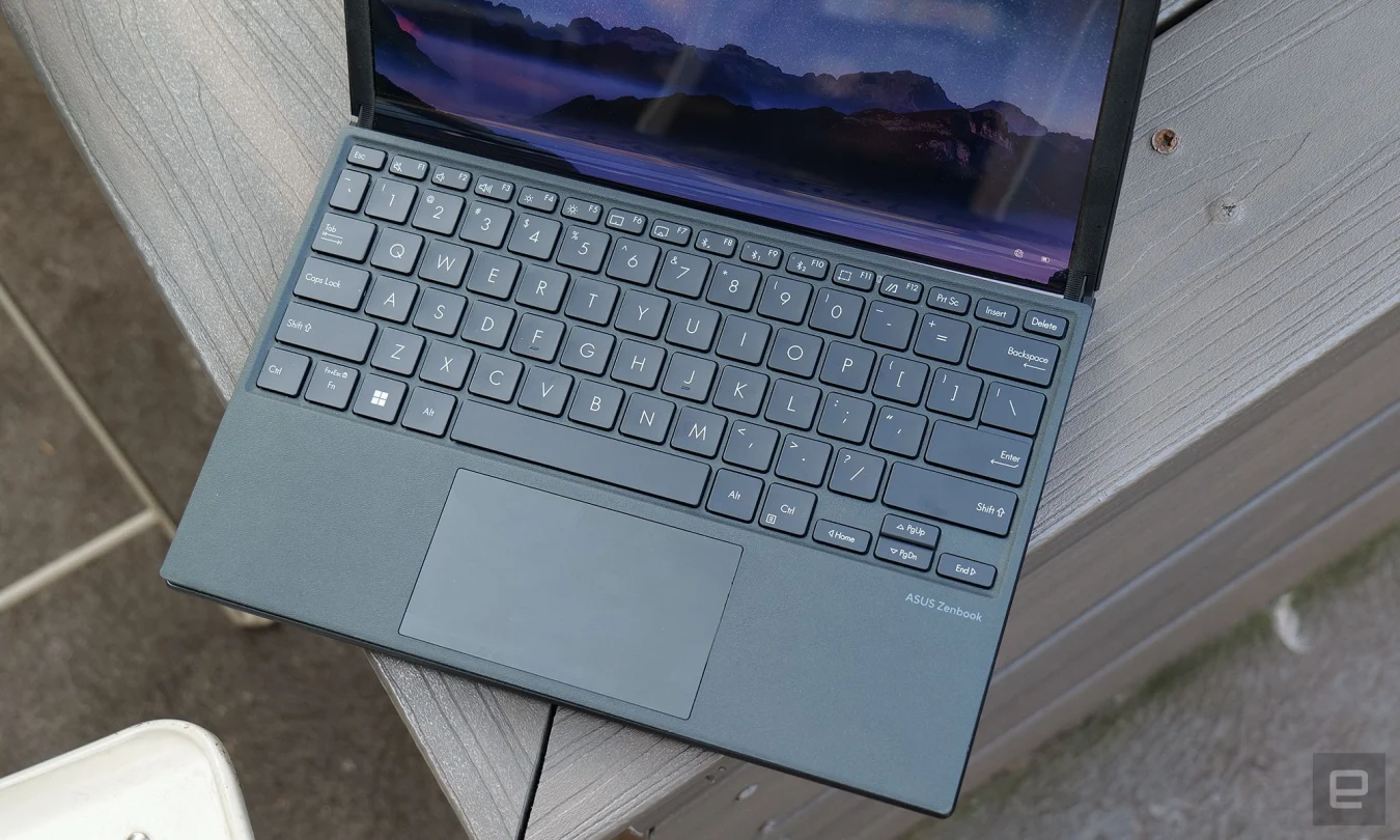 The Zenbook 17 Fold's keyboard connects wirelessly over Bluetooth and can be stowed inside the system while traveling. But it's plagued by erratic connectivity that often causes your cursor to jump around or not respond to input. 