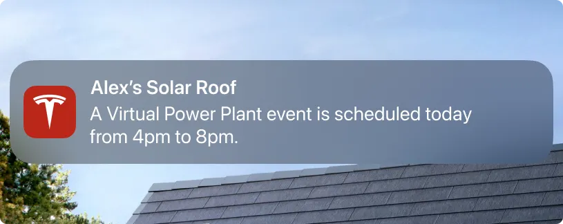Tesla Powerwall virtual power plant event notification