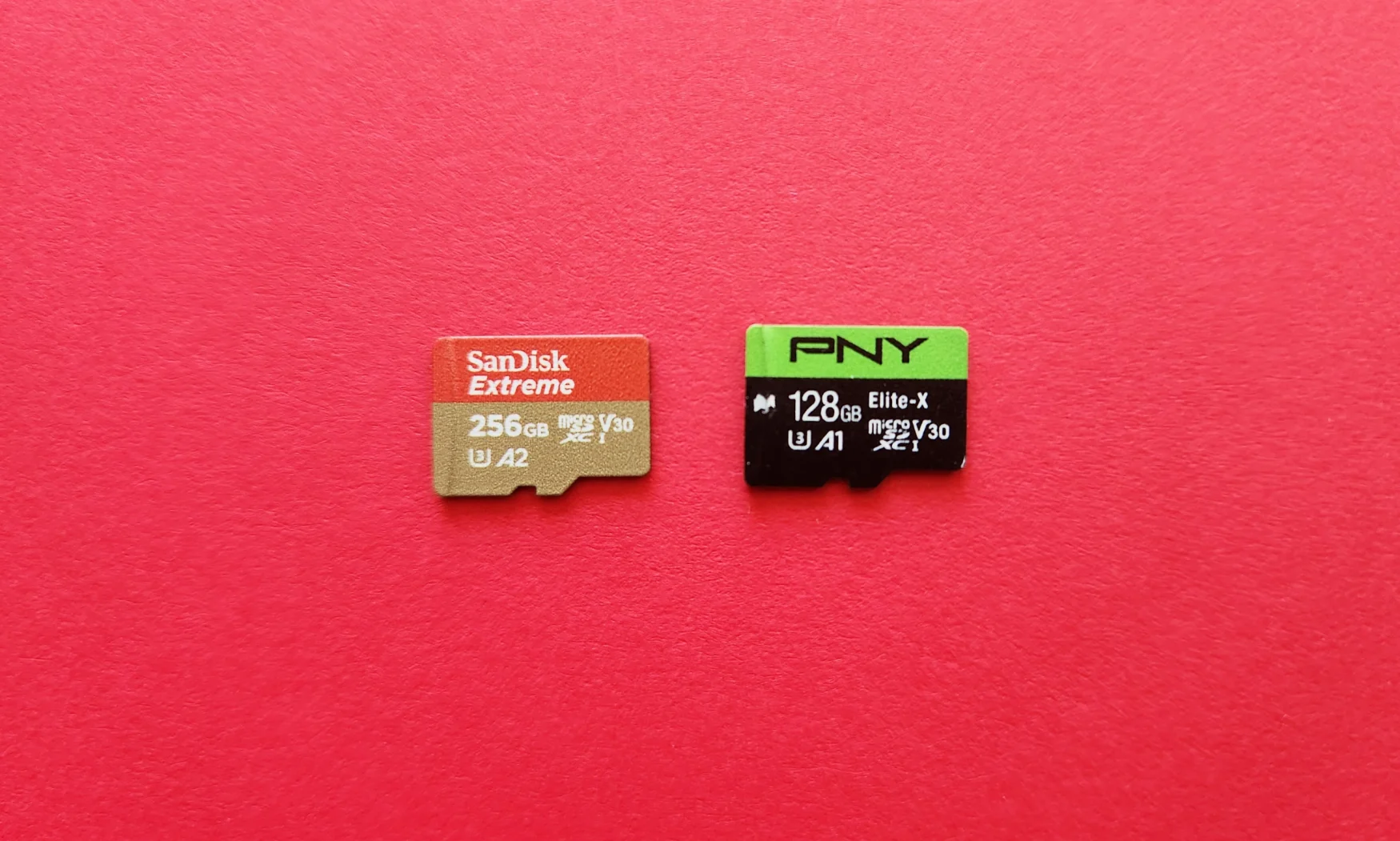 The SanDisk Extreme and PNY Elite-X microSD cards.
