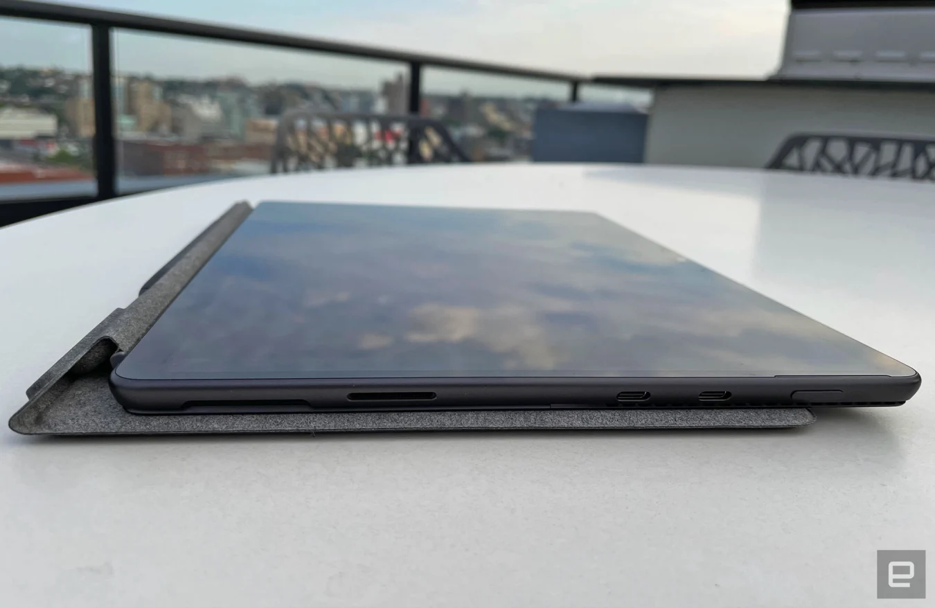 Microsoft's Surface Pro 8, photographed on a roof deck.