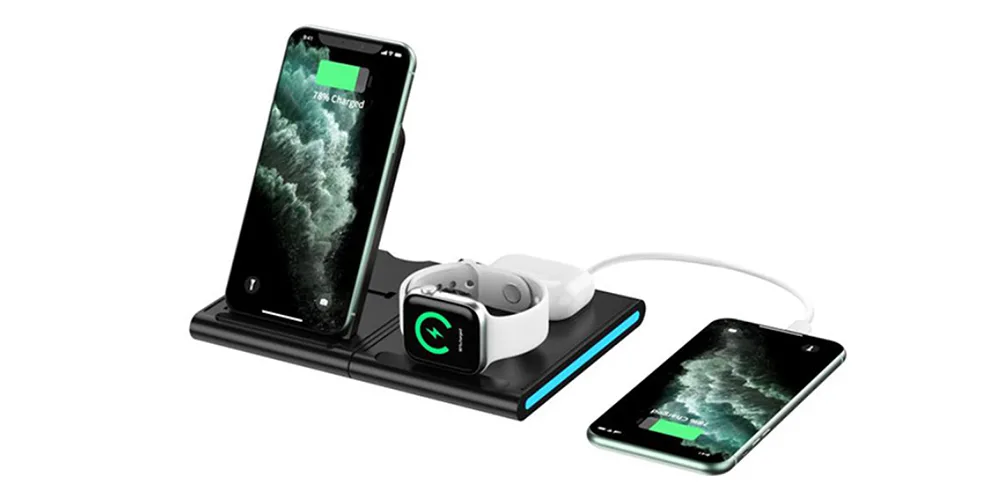 Press image of the Magnetic Power Tiles: 4-in-1 Wireless Charging Station.