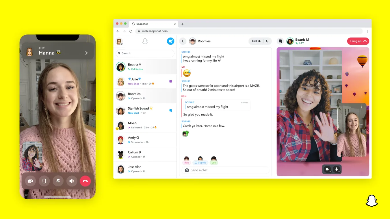 Snapchat's web version supports video calls and Ar lenses.