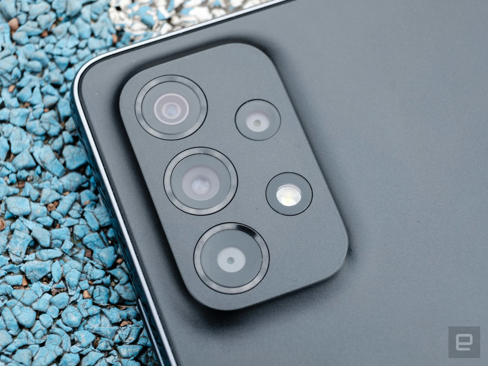 A closeup of the Galaxy A53's main camera array. 
