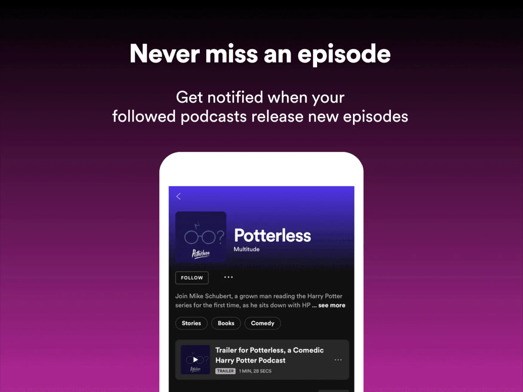 A gif demonstrating how Spotify podcast notifications works.