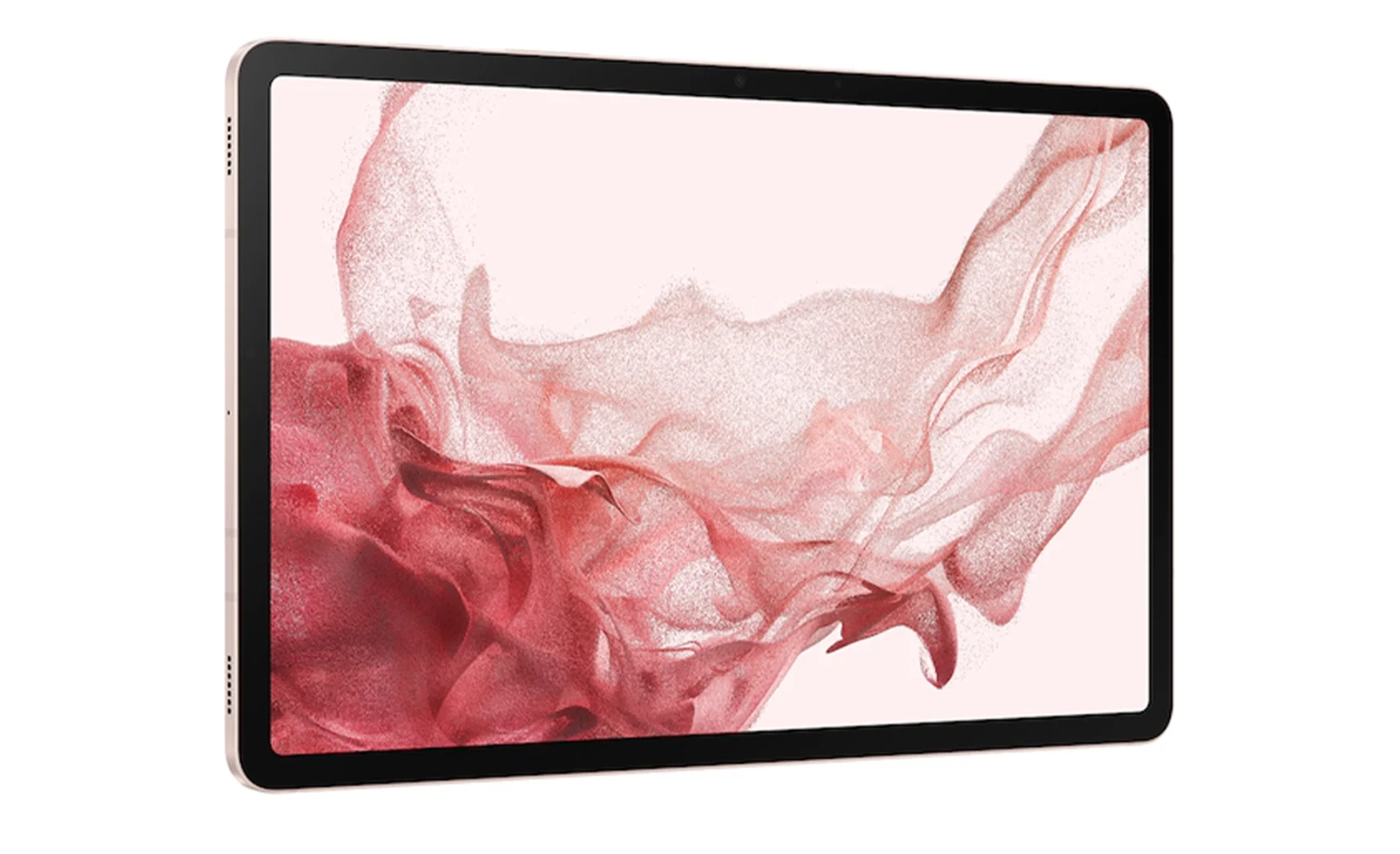 Samsung's Galaxy Tab S8 with a pink and red screen on a white background.