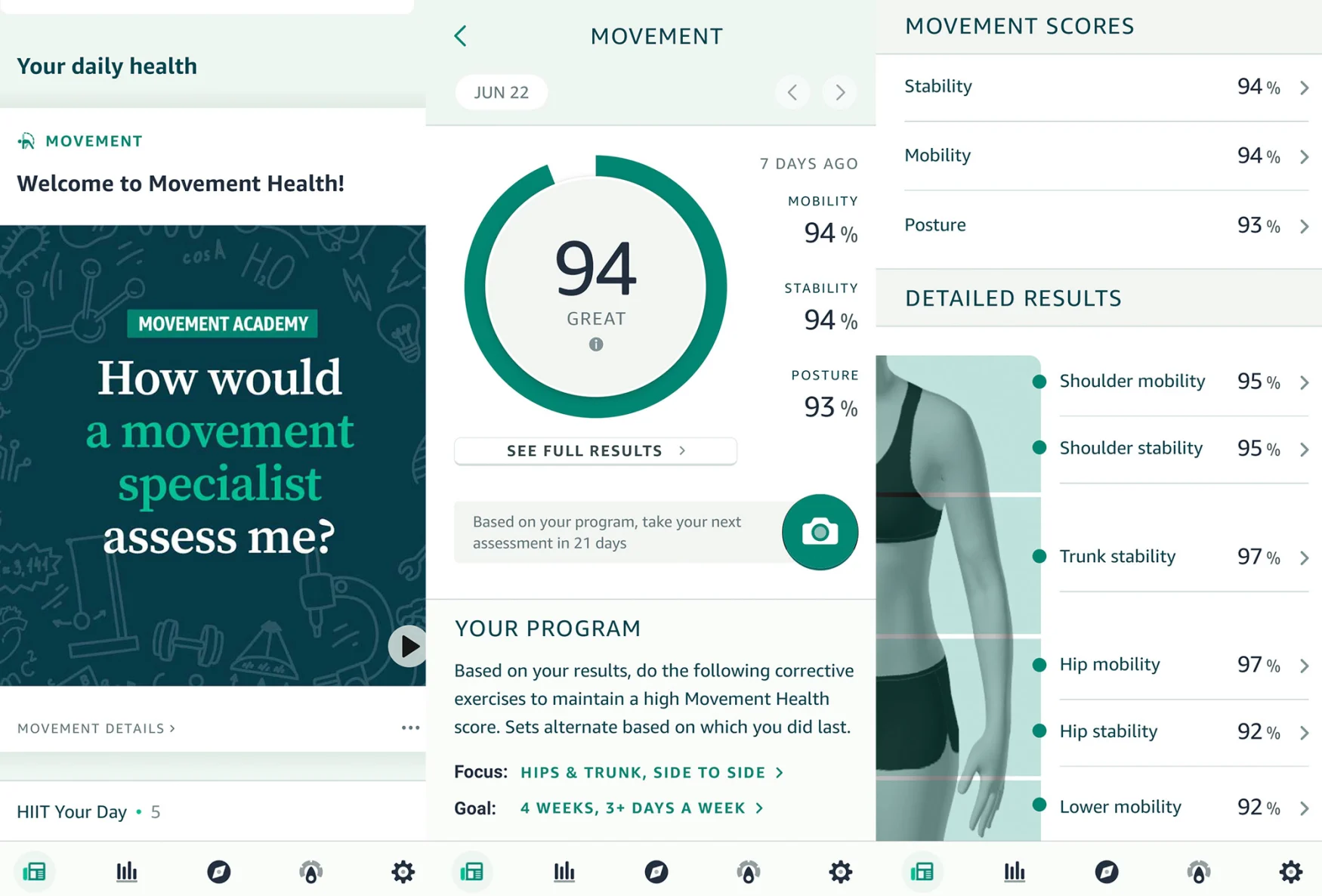 Amazon Halo Movement Health app screenshots