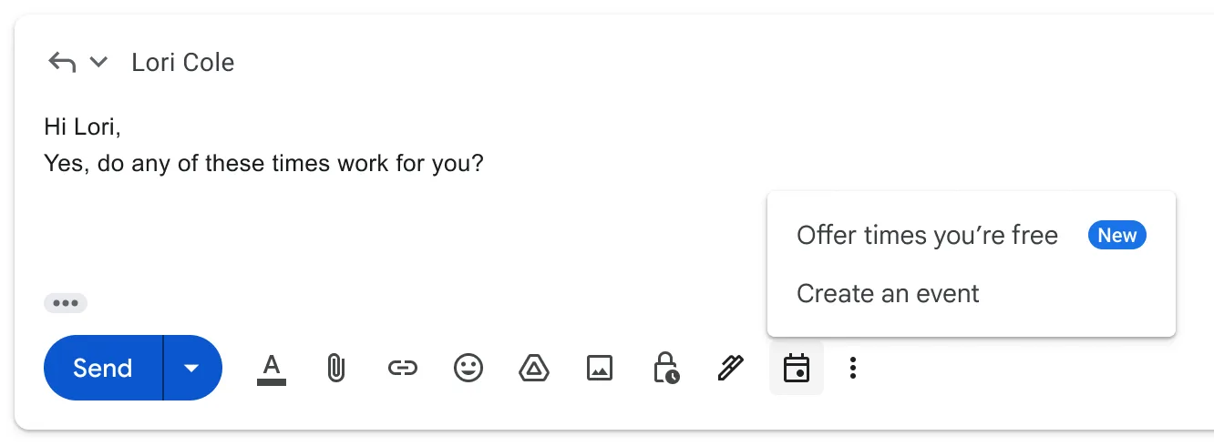 An e-mail with an option to 