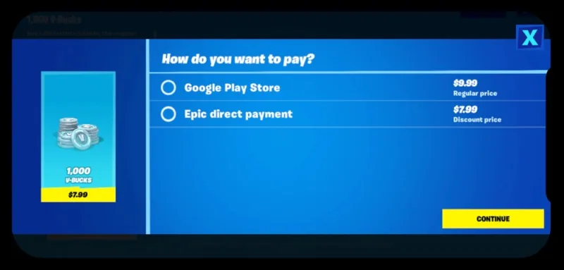 Fortnite direct payment option - Google Play
