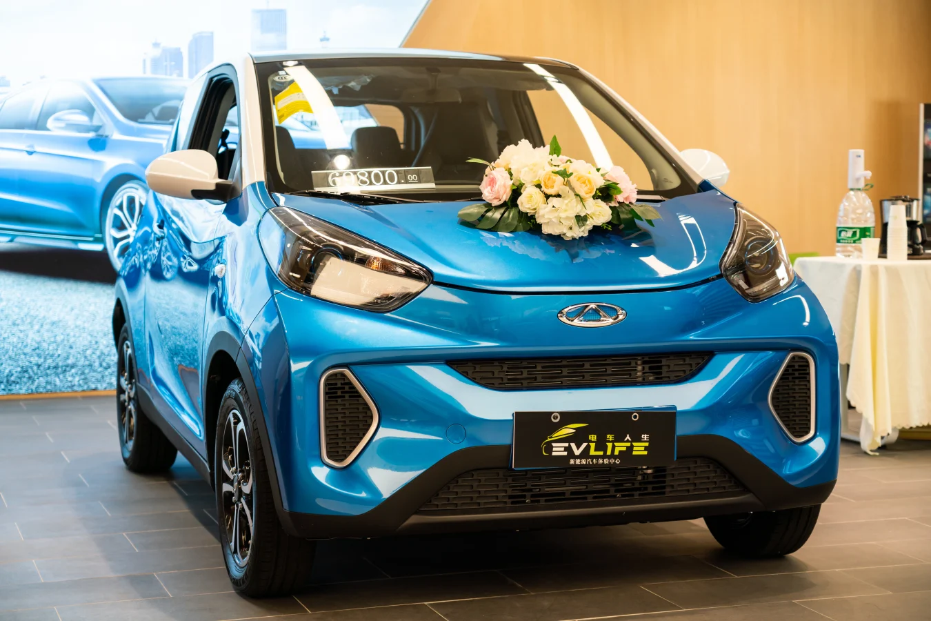 SHANGHAI, CHINA - 2019/09/22: Chery eQ1 electric car displayed at an electric and hybrid cars retailer in Shanghai. (Photo by Alex Tai/SOPA Images/LightRocket via Getty Images)