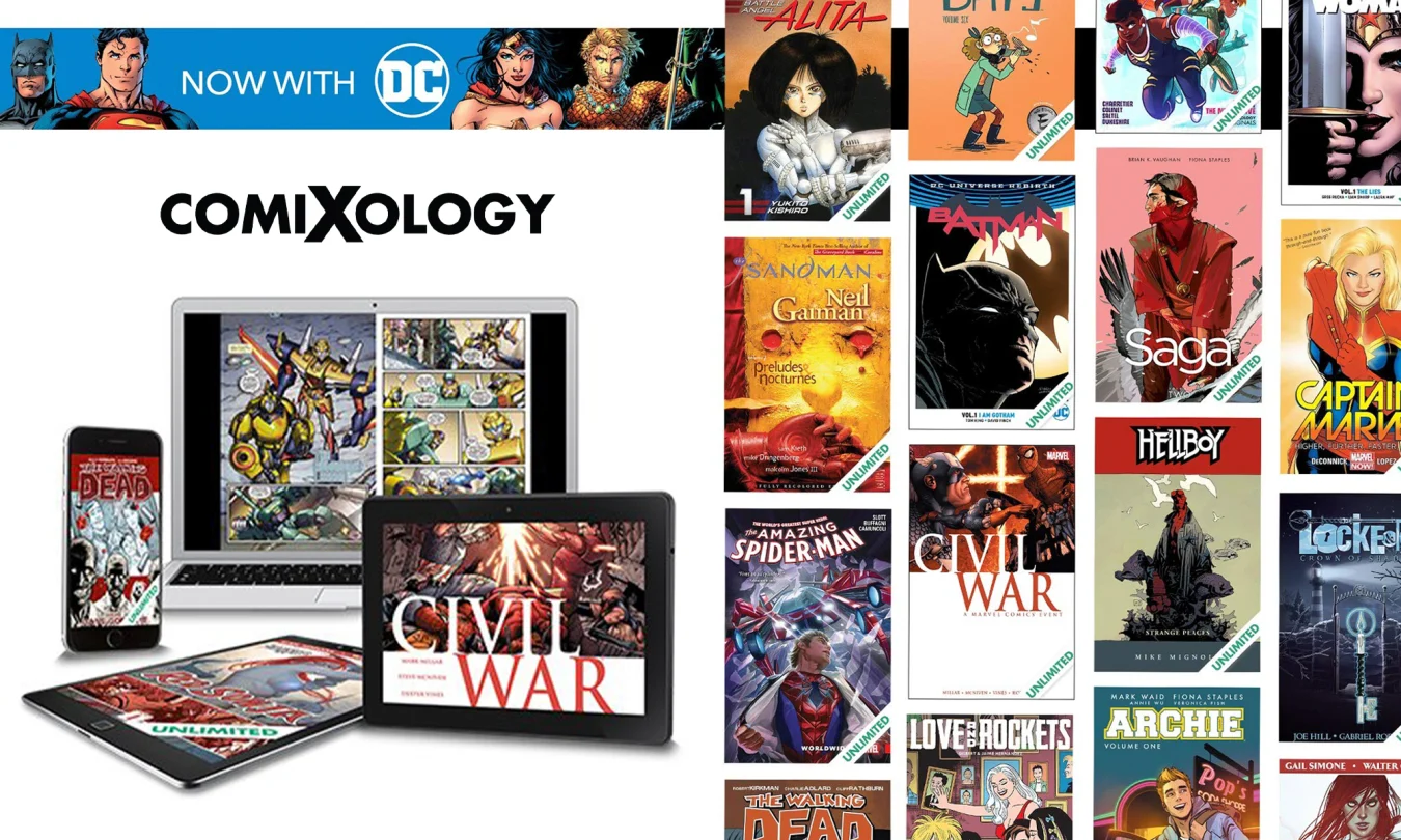 Promotional images for the Comixology service.