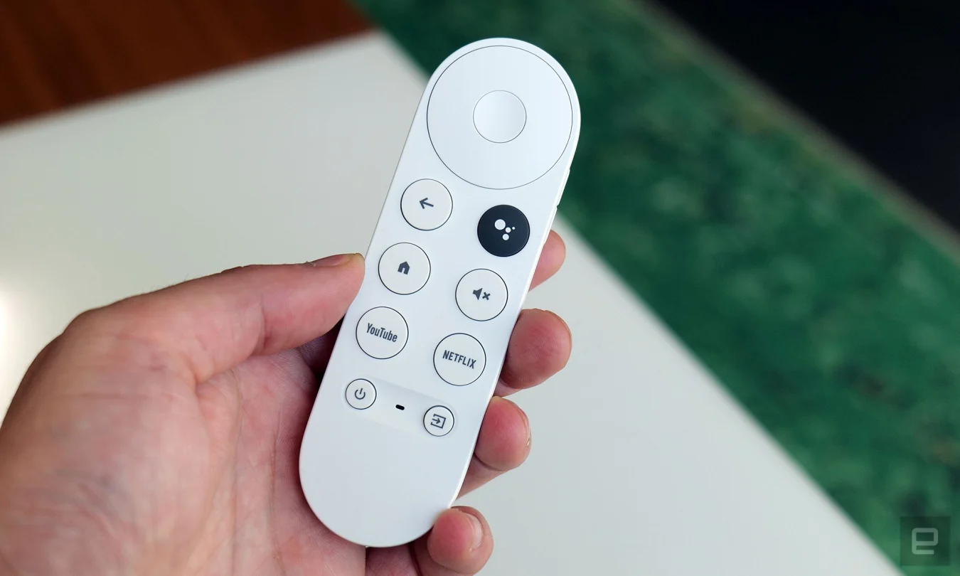 The Chromecast with Google TV remote control is very compact and has a side volume control similar to that of a smartphone.