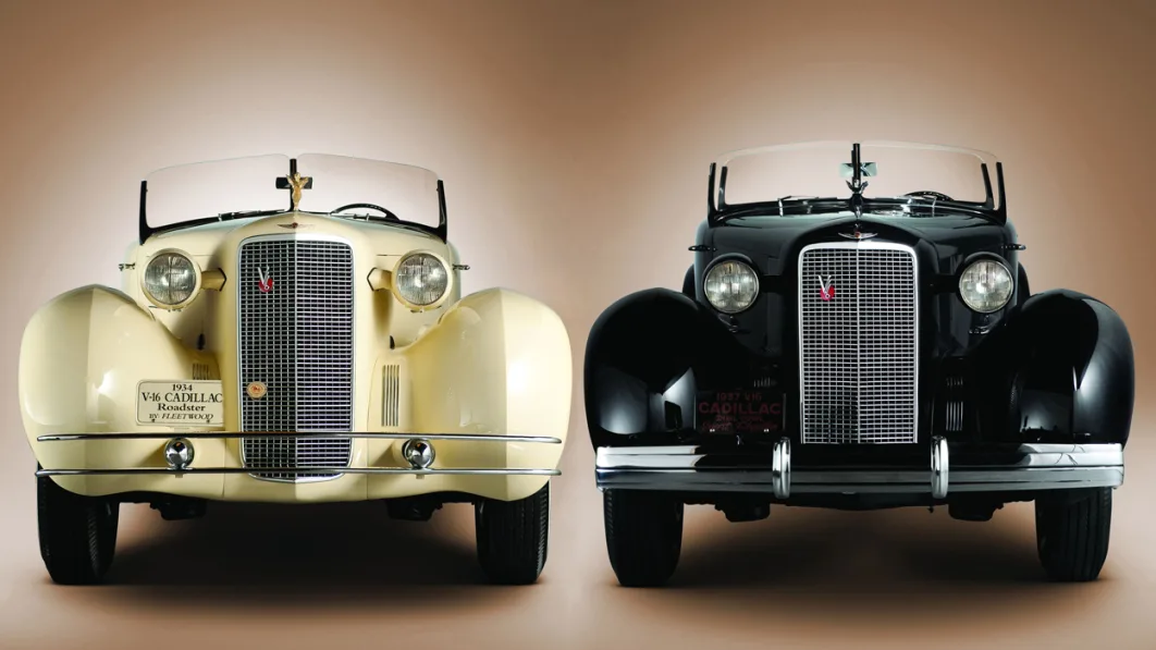 1934 Cadillac V16 rumbleseat roadster and 1936 Phaeton