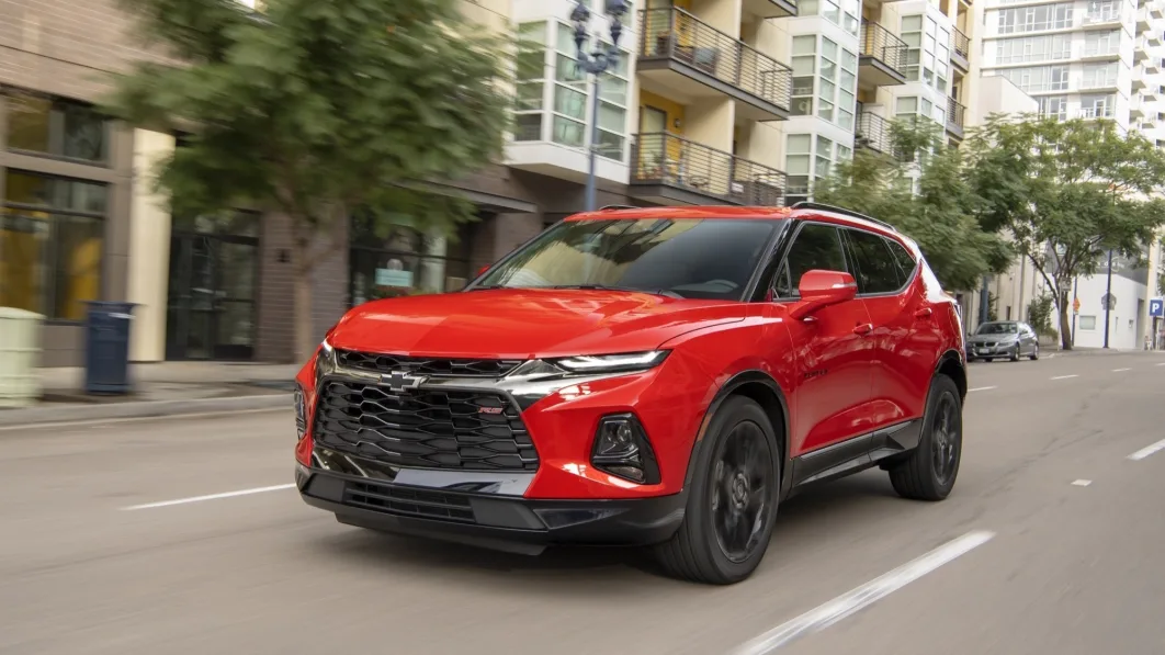 2019 Chevrolet Blazer front city driving red