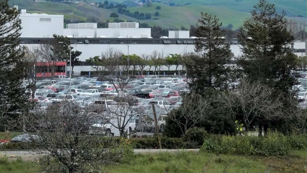 Parking lots appear full at Tesla Inc's Fremont, California factory