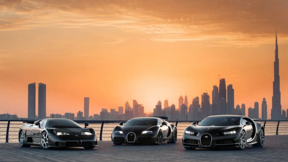 Bugatti put three generations of legendary supercars into one photo