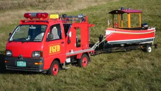 Mitsubishi mini fire truck for sale with matching boat - Autoblog