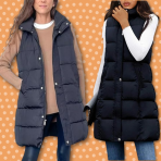 This 'slimming' and 'flattering' long puffer vest is 50% off at Amazon