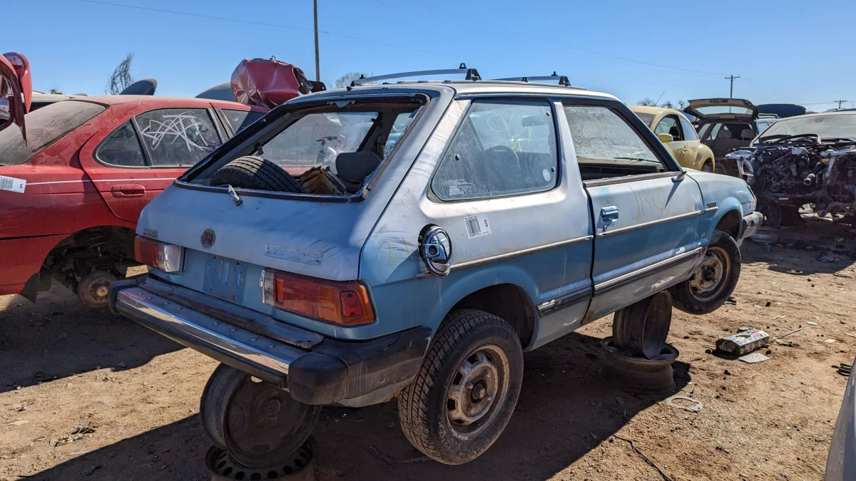 61 - 1981 Subaru Leone hatchback in Colorado junkyard - photo by Murilee Martin